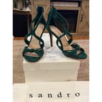 Sandro NEW Elisa Knotted Green Suede Heel Sandal 37 Photo 6