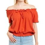 Madewell Texture & Thread Red Smocked Drawstring Top Women's Size Small Photo 0
