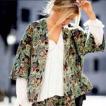 ZARA  Open Front Jacket Jacquard Green Multicolored Size Large Photo 2