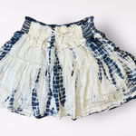 Surf Gypsy  Blue White Metallic Tie Dye Tiered Ruffled Mini Skirt‎ Size M Photo 0