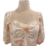 Puff Sleeve Floral Sweetheart Neck Linen Prairie Style Top Pink Size XS Photo 2