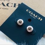 Coach Signature Crystal Logo Stud Earrings Silver Tone NWT Photo 1