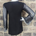 KARMA Pink Tunic Blouse Black‎ White Beaded Rhinestone Woman's Size Small Black Photo 6