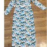 Cara Cara Aria Geo Print Crepe Midi Dress In Geo Moss In White size XS Blue Photo 5