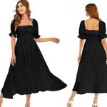R.Yiposha Vintage Elastic Square Neck Ruffled Half Sleeve Flowy Maxi Dress XL Black Photo 1