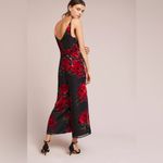 Anthropologie Ettwa Burnout Velvet Jumpsuit Black Red Floral Wide Leg small Photo 2