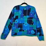 Robert Scott VTG Floral Patchwork Knitted Cotton Linen Cardigan Sweater Medium Blue Photo 2