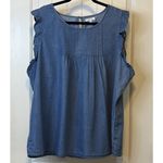 Maurice Top Flowy Chambray Blouse‎ Sleeveless Pintuck Bodice Trendy Shirt 2X # Blue Size XXL Photo 1