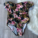 Kona Sol  Floral One Piece Swimsuit - Black and Pink Photo 0