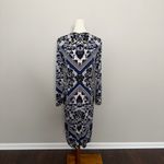 Maggy London Dress Midi Floral Sheath Long Sleeve Lined Cocktail Travel Blue Photo 5