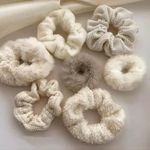 7pcs Fur Hair Scrunchies Elastic Hair Bands Ponytail Holders Milk White Hair Tie Photo 0