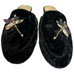 Nine West  Bonnelyn Black Crushed Velvet Dragonfly Slip On Flat Mules Shoes Sz 7 Photo 3