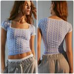 Urban Outfitters Out From Under XS/S Lace Trim Square Neck Tee Hip-Length Short Sleeve Blue White Photo 7