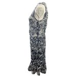 Monique Lhuillier ML Navy Floral Lace Sheath Midi Skirt Sheer V Neck Top Size 10 Photo 2