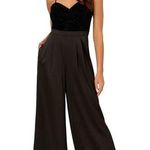 LIV FOSTER WIDE LEG JUMPSUIT WITH METALLIC DOT VELVET BODICE IN BLACK sz 14 Photo 0