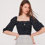 ZARA SZ S Black With White Polka Dots Draped Crop Top Photo 0