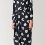 COS Womens Cotton Blend Navy Blue Floral Printed Asymmetric Wrap Midi Dress sz 6 Photo 0