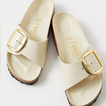 Birkenstock NWOB Madrid Big Buckle High Shine Sandals in Ecru Cream Photo 0