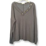 Zenana  Brushed Waffle V Neck Button Detail Sweater Charcoal Photo 1