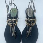 Gucci Black Metallic Leather Ellemere GG Interlocking HEART Thong Sandal EU 39 Photo 0