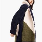 J.Crew  Women’s Teddy Sherpa Colorblock Thick Coat Green Ivory Navy Blue Photo 4