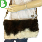 MARCIANTE BRANDS BROWN & WHITE FUR & LEATHER CROSSBODY BAG Photo 0