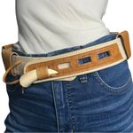 Vintage Women’s Size S Tan Leather Cream Canvas Adjustable Horn Closure Belt Photo 4