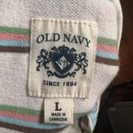 Old Navy Vintage  Polo Shirt Striped Cream Brown Green Blue Womens Size Large Y2K Photo 7