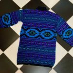 Vintage 80s 90s Oversized Sweater Acrylic Fair Isle Bright Neon Blue Purple sz L Size L Photo 3