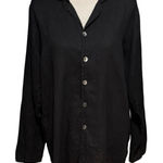 Flax  Size S 100% Linen Button Front Shirt Top Long Sleeves Black Oversized Fit Photo 0