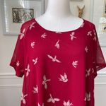 Rising International Red Shift Dress Chiffon Bird Print XL Photo 2