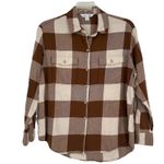 Old Navy  Flannel The Boyfriend Shirt Brown Cream Neutral Oversized Size M Photo 0