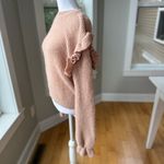 ZARA  Camel Tan Ruffle Shoulder Crewneck Cropped Sweater Size Medium Photo 3
