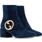 Gucci Blondie Block Heel Booties in Blue Suede Photo 0