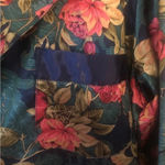 Vintage 90s floral button down satin pajama shirt night gown feminine nightie Blue Size M Photo 2