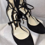 Anne Klein  Black Lace-Up Faux Suede 4” Heels Size 8 Photo 0