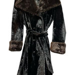 Vintage Betty Rose Black Faux Fur Plush Velvet Coat Belted Double Breasted Photo 0