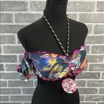 Multicolored Crop Tie Front Bikini Top Women’s Size Small Black Photo 1