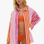 Beach Riot Pink And Orange Striped Cover Up Shirt NWOT Photo 0