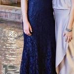 XScape Navy Blue Lace Gown Photo 0
