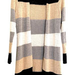 T Tahari Womens S Cozy Cardigan Sweater Open Gray Black Tan Striped Office Work Photo 0