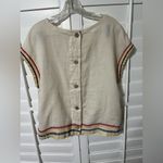 C&C California  100% Linen Top | Boho Striped Trim Button-Back Blouse | Size M Photo 2