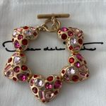 Oscar de la Renta  Gold Heart Bracelet with Pink and Red Gems Photo 1