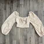 Urban Outfitters Gingham plaid neutral tan puffed sleeve cottagecore coquette blouse Photo 1