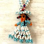 Handmade  Beaded Necklace Woman in Dress Doll Hand Crafted Jewelry Blue White Photo 0