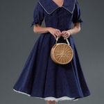 NWT British Retro Florence Navy Broderie Anglaise 50s Style Dress UK 14 US 10 Blue Photo 0