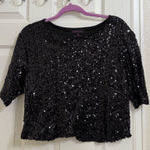 Material Girl Black Sequin Cropped Top Blouse Holiday Party Photo 0
