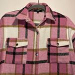Lulus Lulu’s- “Choose Your Vibe” Pink Shacket Full Button Down Plaid Oversized- Size M Photo 4