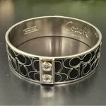 Coach  Signature C Black Enameled Silver-tone Bangle Bracelet 57.9g. Photo 2
