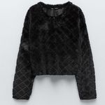ZARA NWT FAUX FUR TEXTURED SWEATSHIRT BLACK SMALL Photo 3